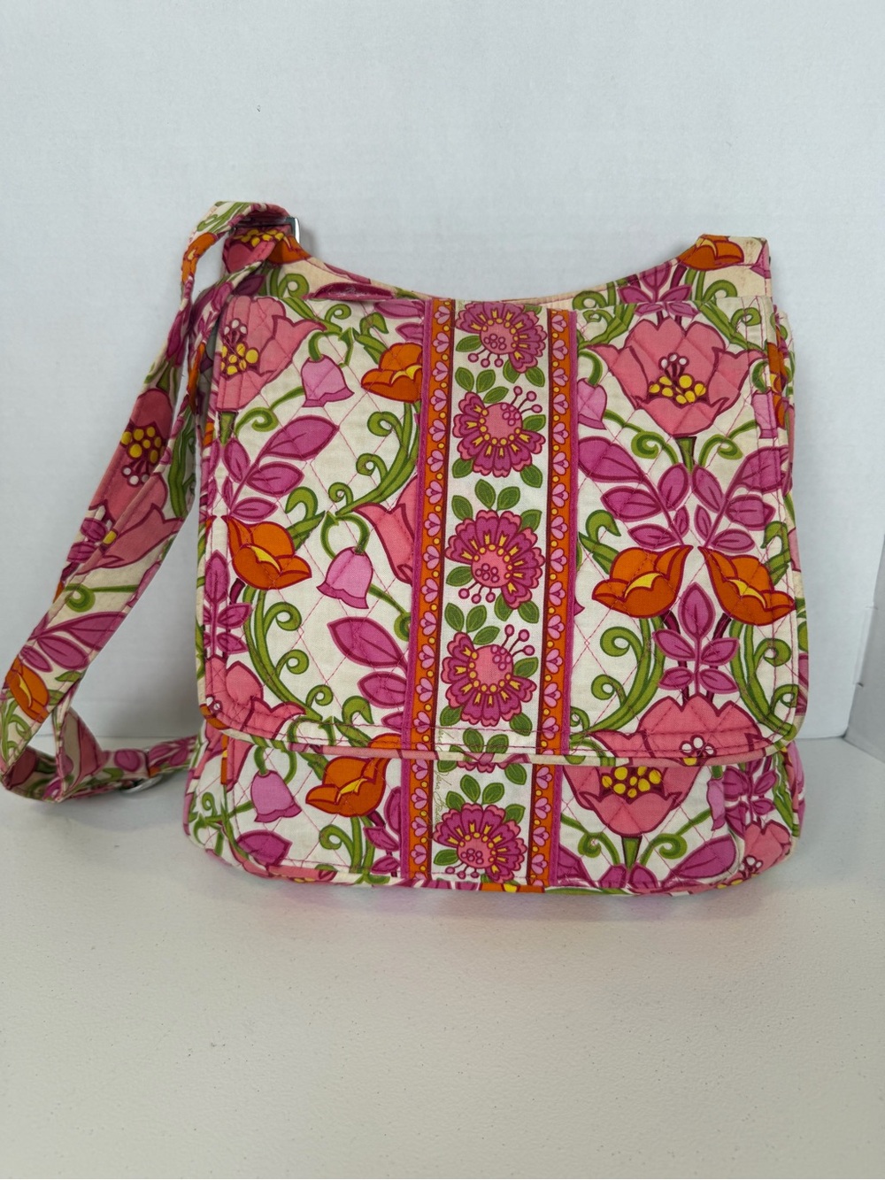 Vera Bradley Lilli Bell Shoulder Bag Retired Floral Pink Orange Green
